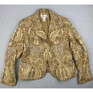Dressbarn Paisley Tapestry Blazer Jacket Gold Boho Vintage Style 14